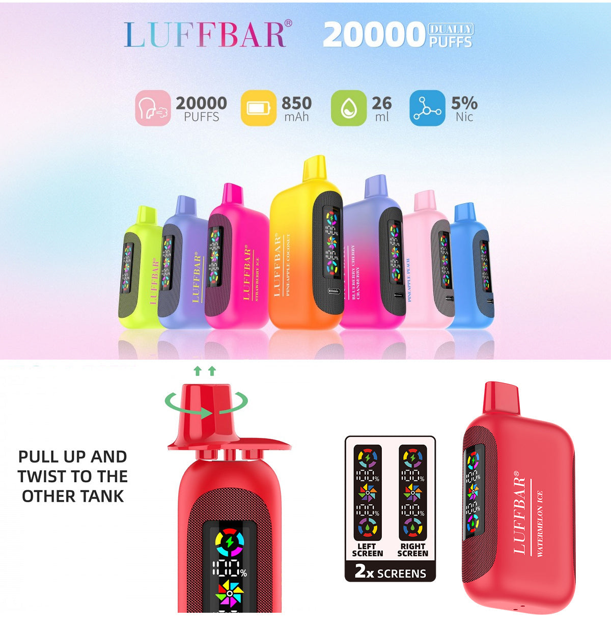 LUFFBAR Dually 20000 Züge Einweg-E-Zigarette Großhandel