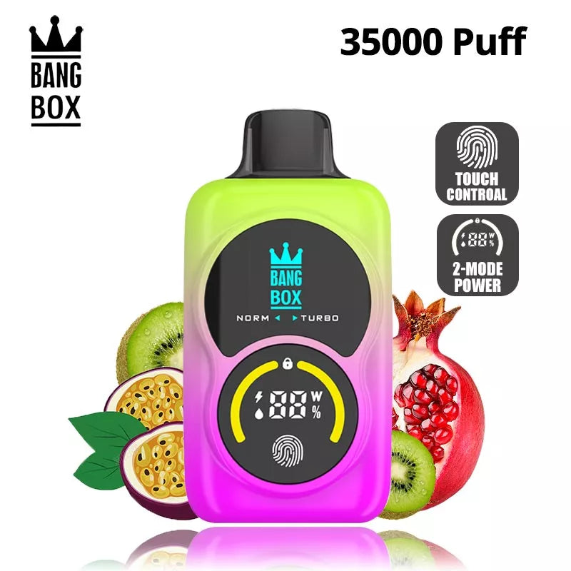 Bang Box 35000 Puffs Touch Control 2 Power Mode Double Screen Vape-950mAh Battery. 35ml E-liquid. Multiple Nicotine 12 Flavors