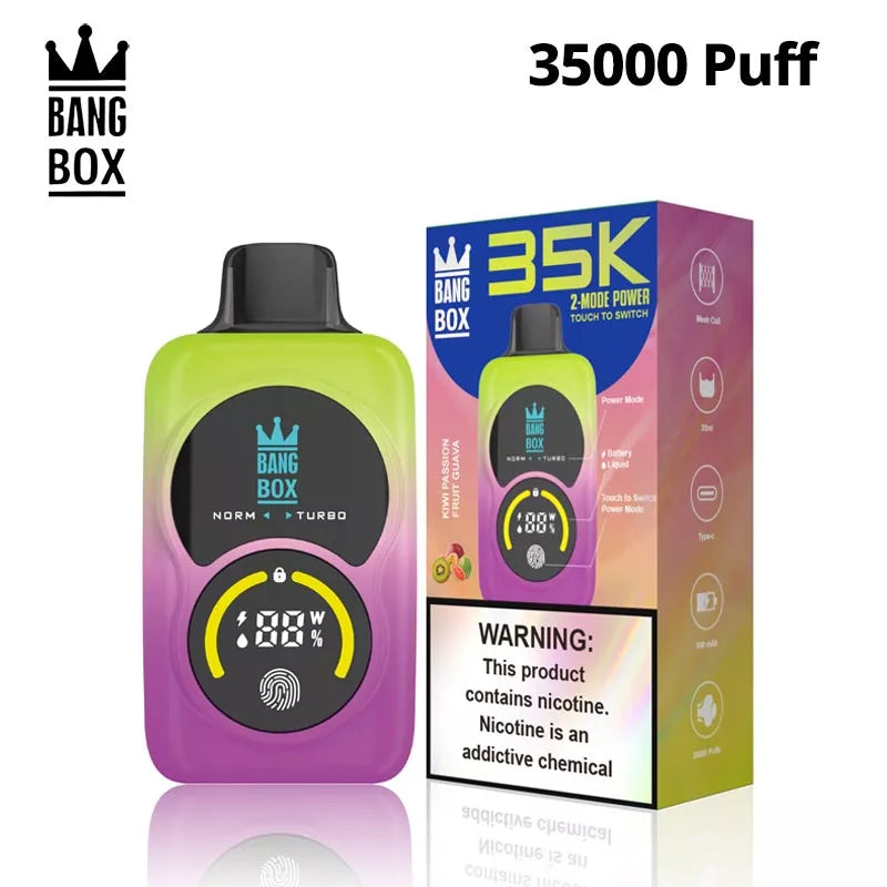 Bang Box 35000 Puffs Touch Control 2 Power Mode Double Screen Vape-950mAh Battery. 35ml E-liquid. Multiple Nicotine 12 Flavors