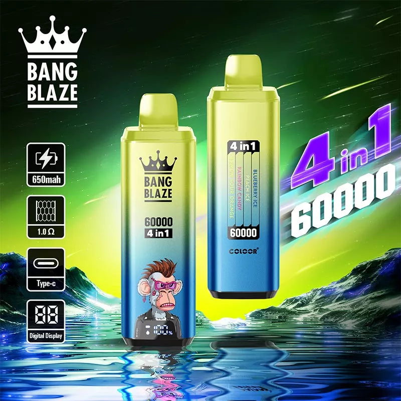 Bang Blaze 60k Puffs 4 in 1 Vape 60000 Puff 12 Flavours Wholesale Price-650mAh Battery. 54ml E-liquid. Multiple Nicotine 12 Flavors