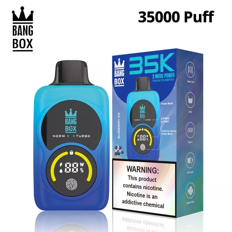 Bang Box 35000 Puffs Touch Control 2 Power Mode Double Screen Vape-950mAh Battery. 35ml E-liquid. Multiple Nicotine 12 Flavors
