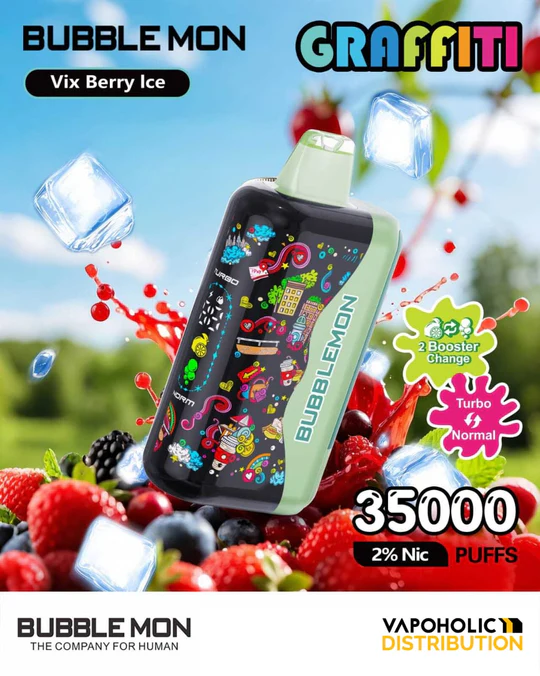 BUBBLEMON GRAFFITI 35000 PUFFS 2% Nicotine 28ML 🍓🍈12 FRUIT FLAVOR  🥝🍉
