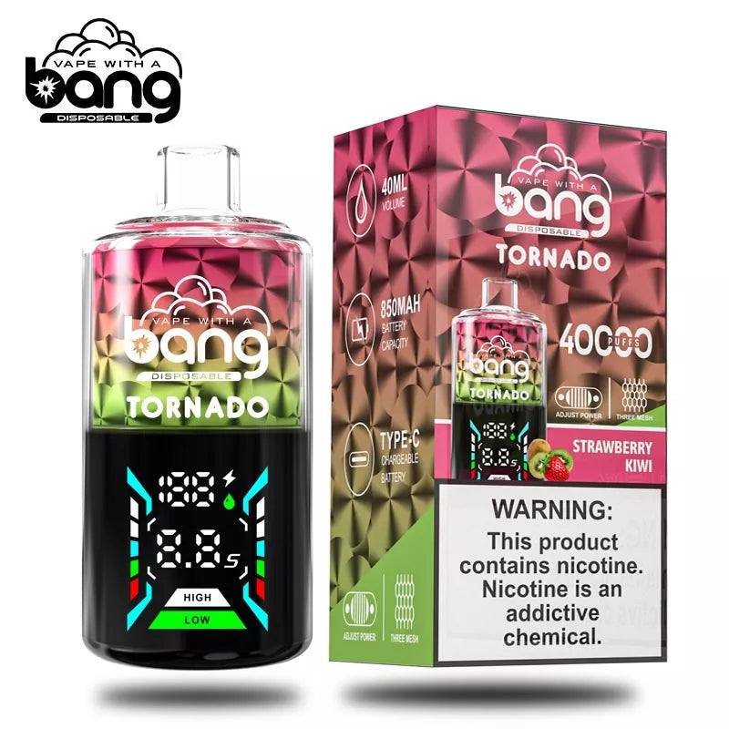 Bang Vape Tornado 40000 Puffs Triple Coils Digital Disposable E-cig-850mAh Battery. 40ml E-liquid. Multiple Nicotine 12 Flavors
