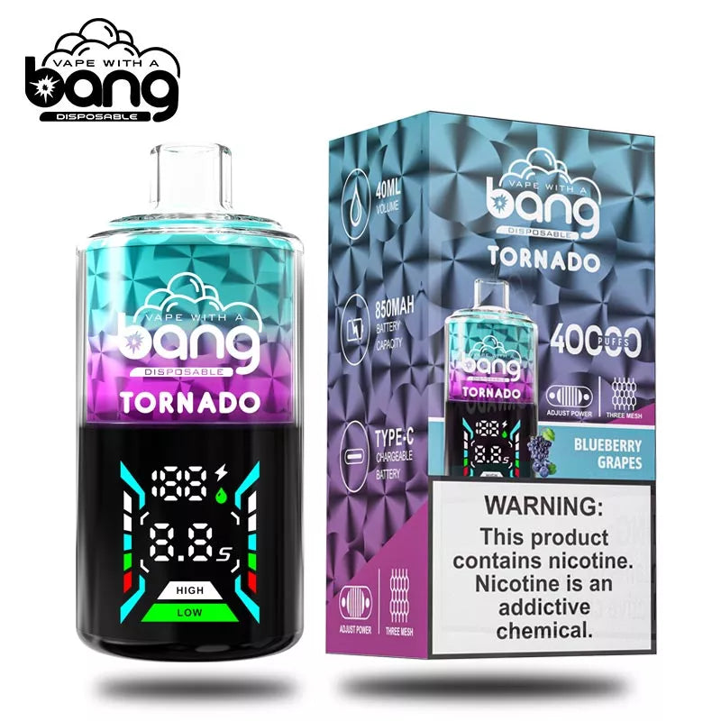 Bang Vape Tornado 40000 Puffs Triple Coils Digital Disposable E-cig-850mAh Battery. 40ml E-liquid. Multiple Nicotine 12 Flavors