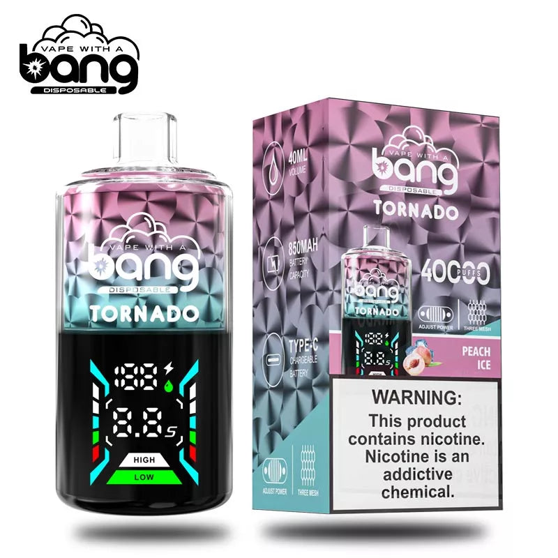 Bang Vape Tornado 40000 Puffs Triple Coils Digital Disposable E-cig-850mAh Battery. 40ml E-liquid. Multiple Nicotine 12 Flavors