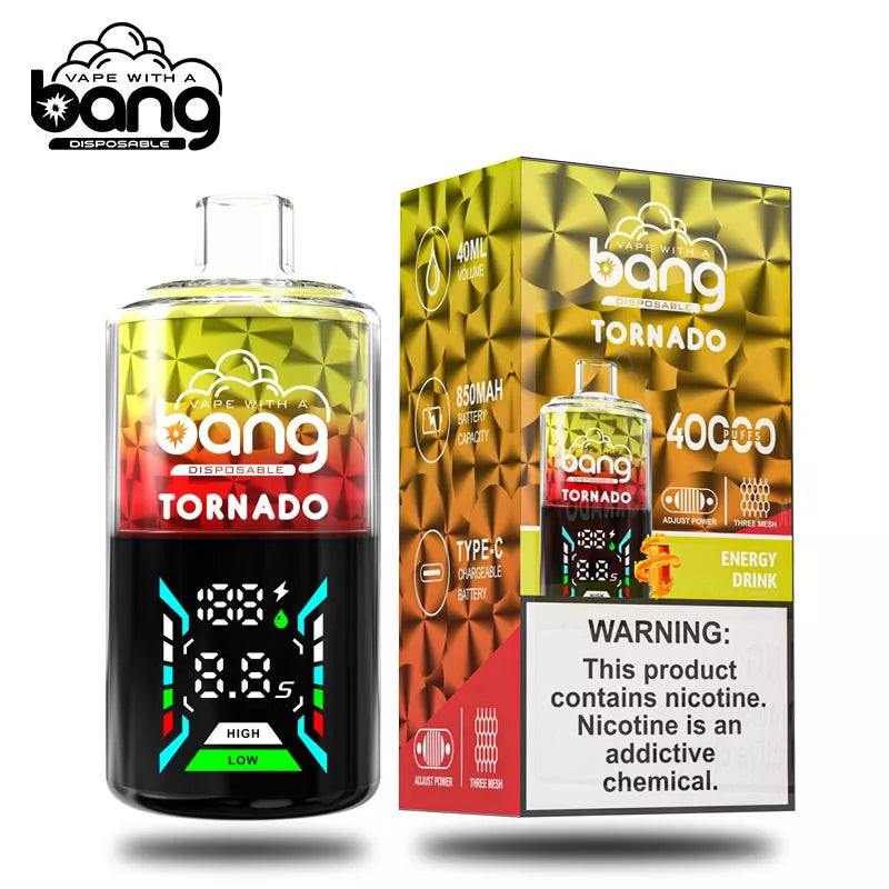 Bang Vape Tornado 40000 Puffs Triple Coils Digital Disposable E-cig-850mAh Battery. 40ml E-liquid. Multiple Nicotine 12 Flavors