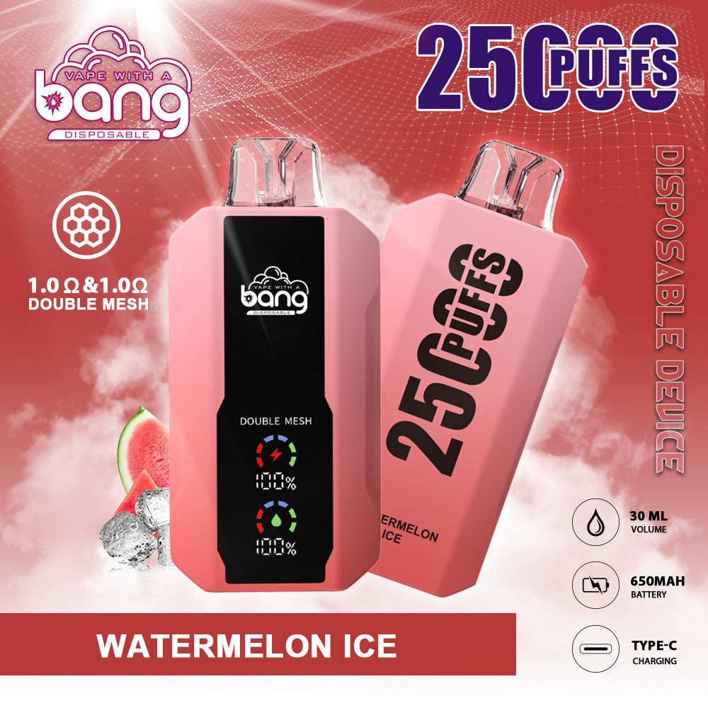 Bang 25000 Puffs Smart Full Screen Turn Ice Wholesale Disposable Vape E Cigarette Puff 25k  Prefilled Pod-850mAh Battery. 30ml E-liquid. Multiple Nicotine 16 Flavors