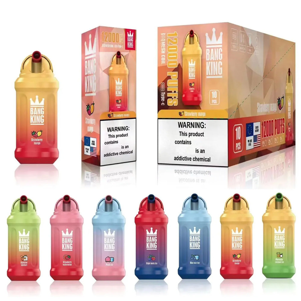 Bang King 12000 puffs disposable rechargeable vape in stock-650mAh Battery. 23ml E-liquid. Multiple Nicotine 19 Flavors