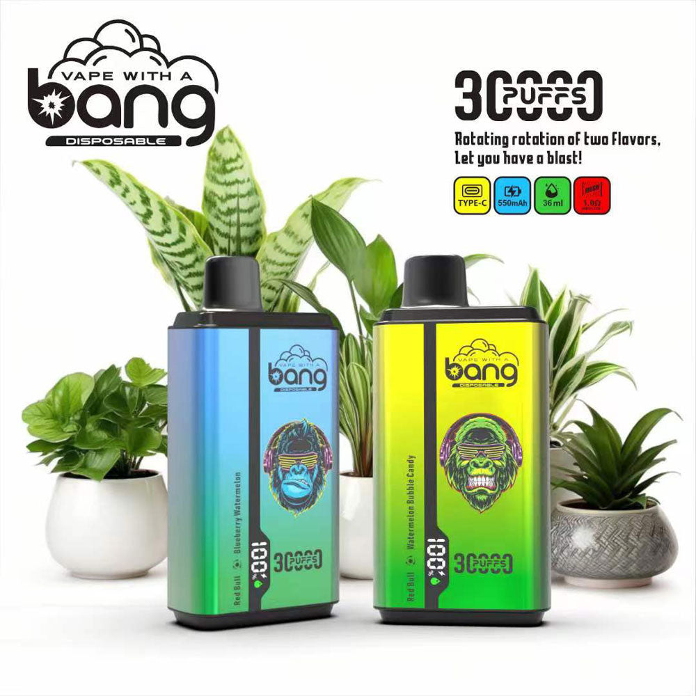 Bang 30000 puffs vape double flavor pods digital puff Rotating cigarette holder -550mAh Battery. 36ml E-liquid. Multiple Nicotine 12 Flavors