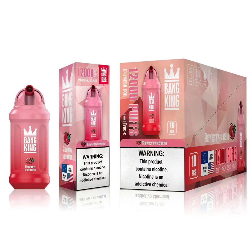 Bang King 12000 puffs disposable rechargeable vape in stock-650mAh Battery. 23ml E-liquid. Multiple Nicotine 19 Flavors