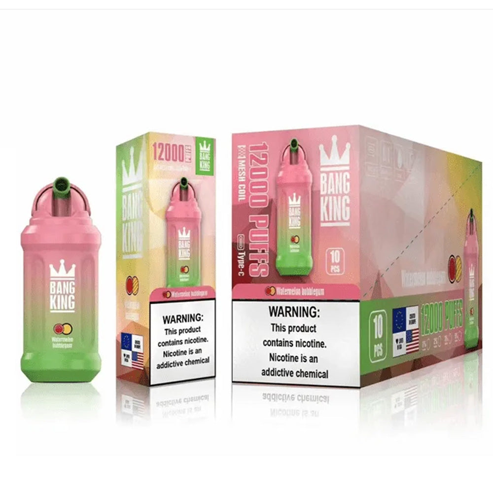 Bang King 12000 puffs disposable rechargeable vape in stock-650mAh Battery. 23ml E-liquid. Multiple Nicotine 19 Flavors