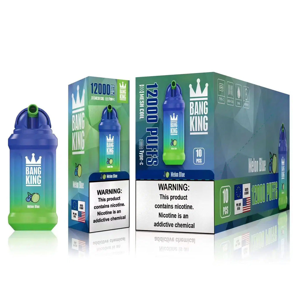 Bang King 12000 puffs disposable rechargeable vape in stock-650mAh Battery. 23ml E-liquid. Multiple Nicotine 19 Flavors