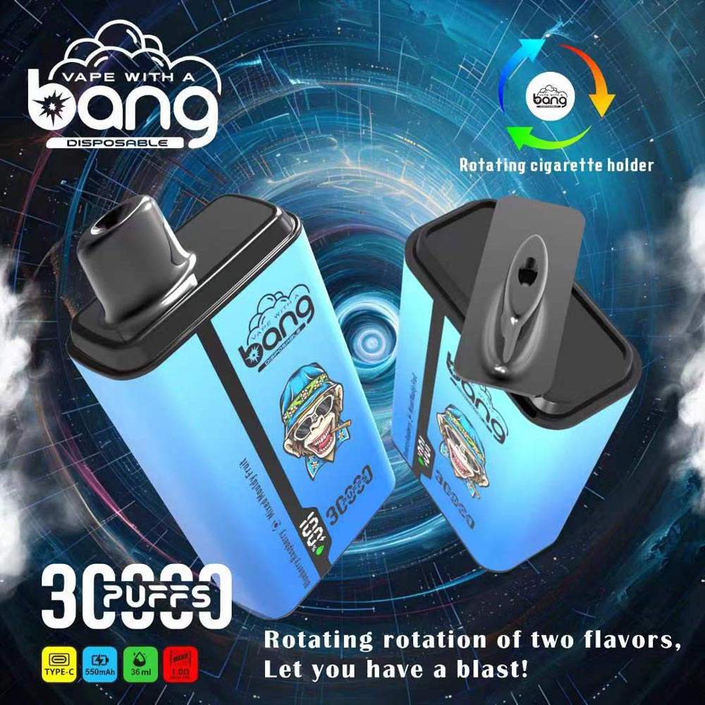 Bang 30000 puffs vape double flavor pods digital puff Rotating cigarette holder -550mAh Battery. 36ml E-liquid. Multiple Nicotine 12 Flavors