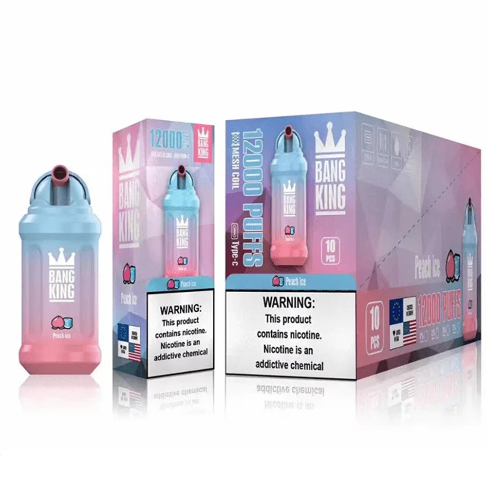 Bang King 12000 puffs disposable rechargeable vape in stock-650mAh Battery. 23ml E-liquid. Multiple Nicotine 19 Flavors