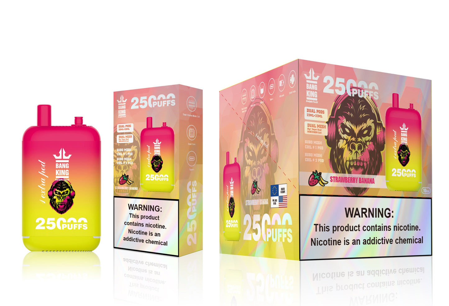Bang King 25000 Puffs - 46mL Dual Tank (0%-5% Nicotine) 650mAh Battery 12 Flavors