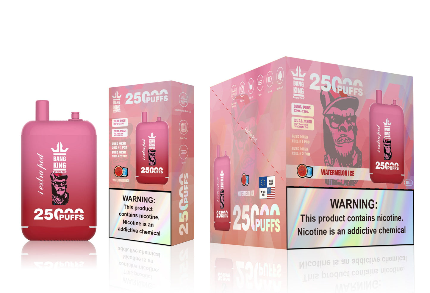 Bang King 25000 Puffs - 46mL Dual Tank (0%-5% Nicotine) 650mAh Battery 12 Flavors