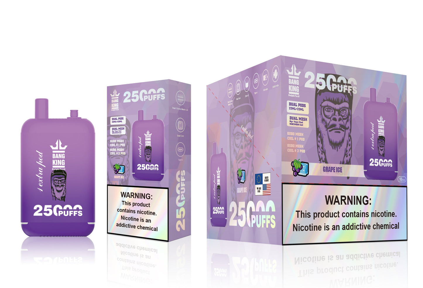 Bang King 25000 Puffs - 46mL Dual Tank (0%-5% Nicotine) 650mAh Battery 12 Flavors