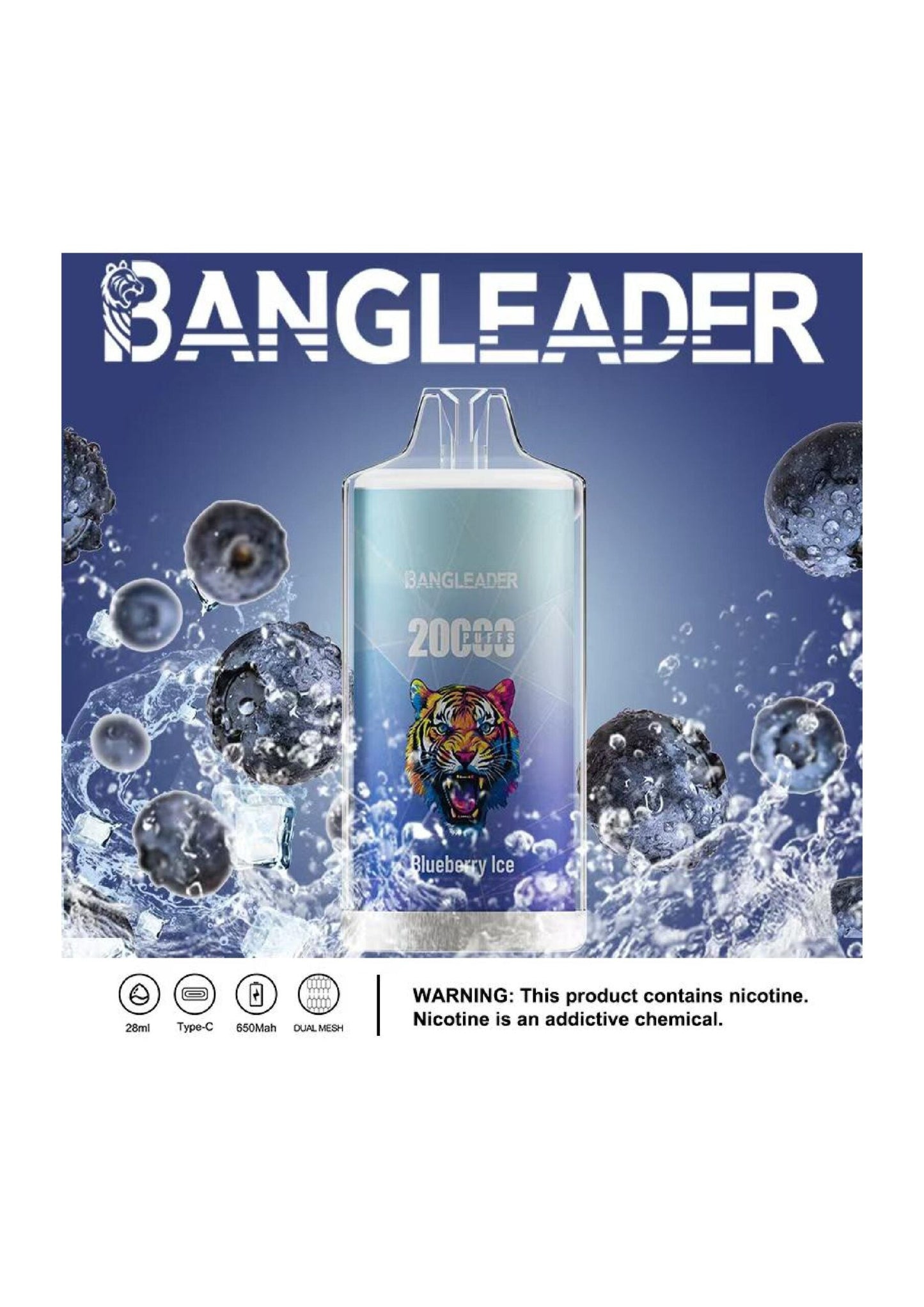 Bang Leader 20000 Puffs Disposable Vape – 650mAh Battery. 28mL E-Liquid. 0% to 5% Nicotine Options 12 Flavors