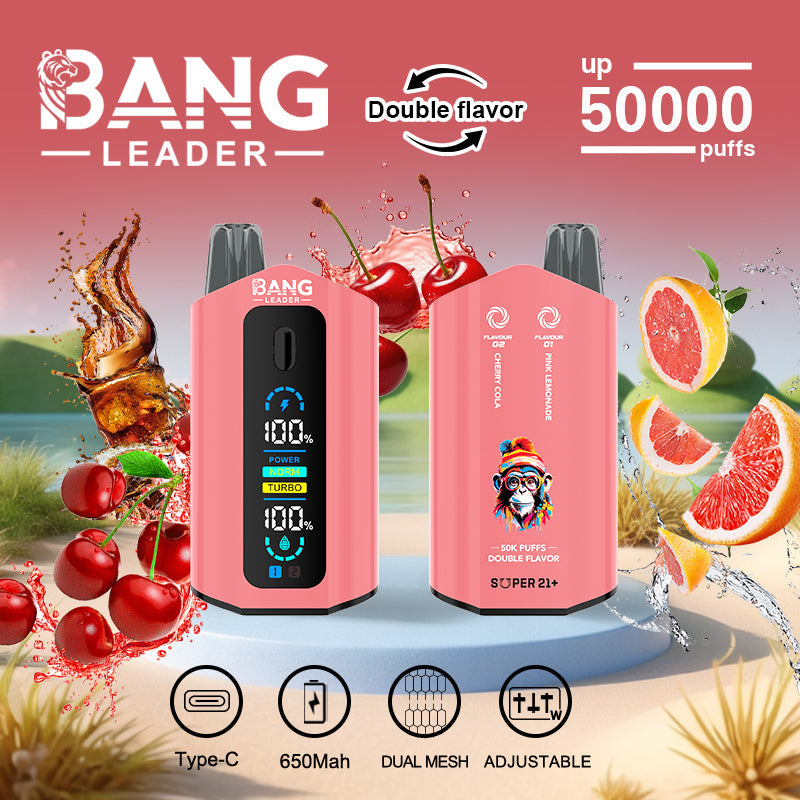 Bang Leader 50000 Disposable Vape - 50K Puffs. 36mBang Leader 50000 Puffs Disposable Vape (0% to 5% Nicotine) – Dual Pods(20mL+20mL) Unmatched Performance 650mAh battery 12 Flavors &nbsp;l E-Liquid (0-5% Nicotine) 36mL650mAh 12 Flavors