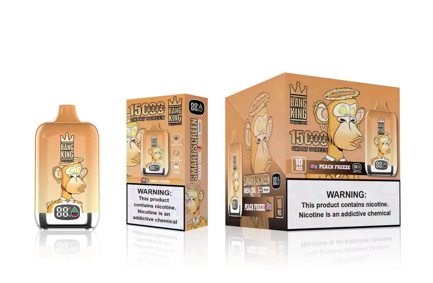 Bang King Smart screen 15000 puffs Disposable Vape(0% to 5% Nicotine) 25mL . 650mAh.12 Flavors