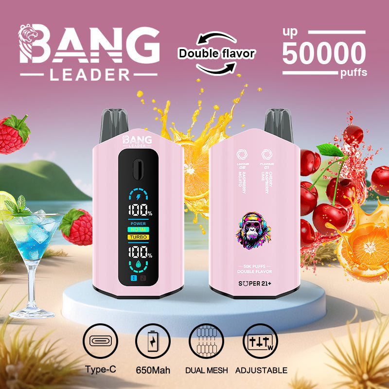 Bang Leader 50000 Disposable Vape - 50K Puffs. 36mBang Leader 50000 Puffs Disposable Vape (0% to 5% Nicotine) – Dual Pods(20mL+20mL) Unmatched Performance 650mAh battery 12 Flavors &nbsp;l E-Liquid (0-5% Nicotine) 36mL650mAh 12 Flavors