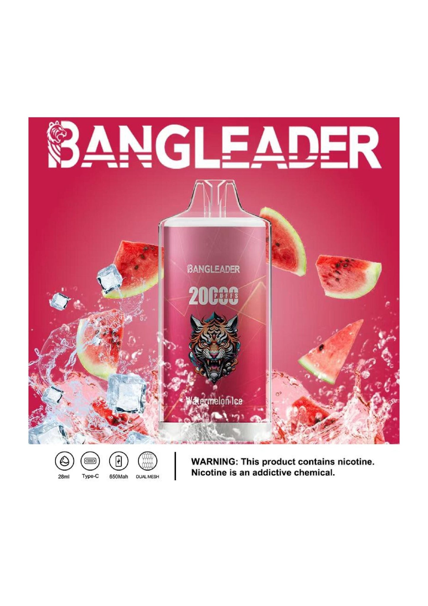 Bang Leader 20000 Puffs Disposable Vape – 650mAh Battery. 28mL E-Liquid. 0% to 5% Nicotine Options 12 Flavors