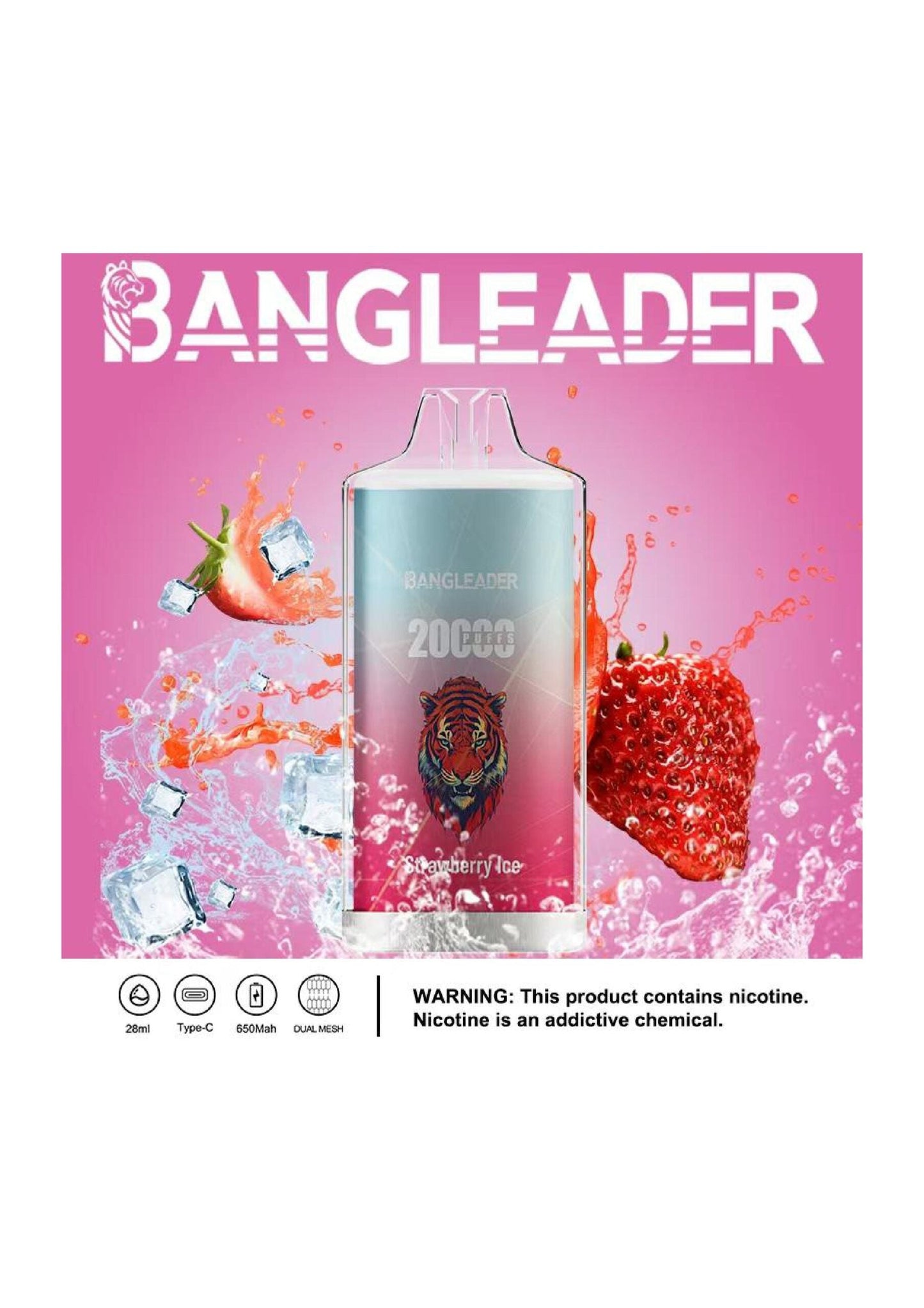 Bang Leader 20000 Puffs Disposable Vape – 650mAh Battery. 28mL E-Liquid. 0% to 5% Nicotine Options 12 Flavors