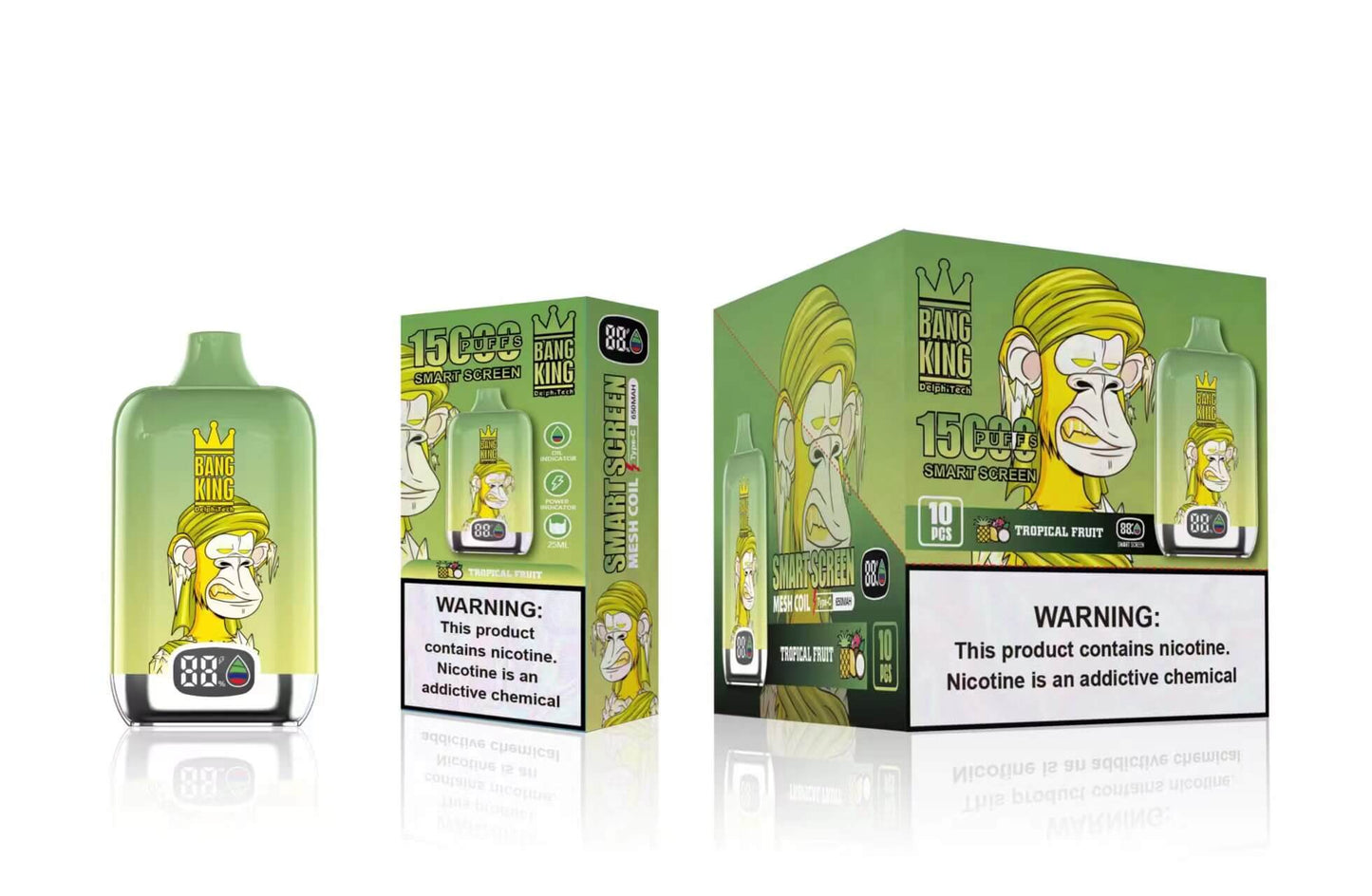 Bang King Smart screen 15000 puffs Disposable Vape(0% to 5% Nicotine) 25mL . 650mAh.12 Flavors