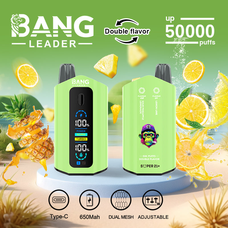 Bang Leader 50000 Disposable Vape - 50K Puffs. 36mBang Leader 50000 Puffs Disposable Vape (0% to 5% Nicotine) – Dual Pods(20mL+20mL) Unmatched Performance 650mAh battery 12 Flavors &nbsp;l E-Liquid (0-5% Nicotine) 36mL650mAh 12 Flavors