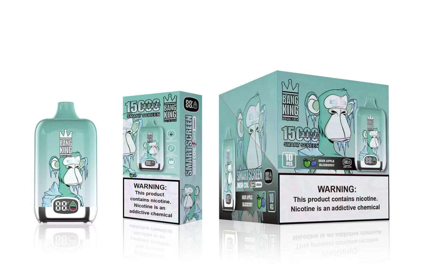 Bang King Smart screen 15000 puffs Disposable Vape(0% to 5% Nicotine) 25mL . 650mAh.12 Flavors