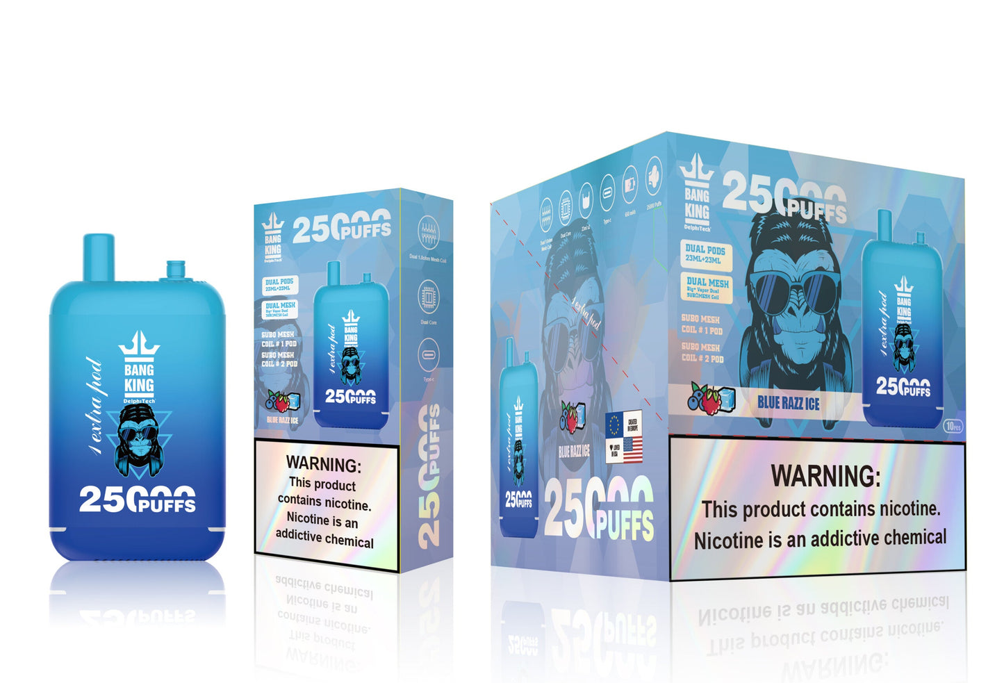 Bang King 25000 Puffs - 46mL Dual Tank (0%-5% Nicotine) 650mAh Battery 12 Flavors