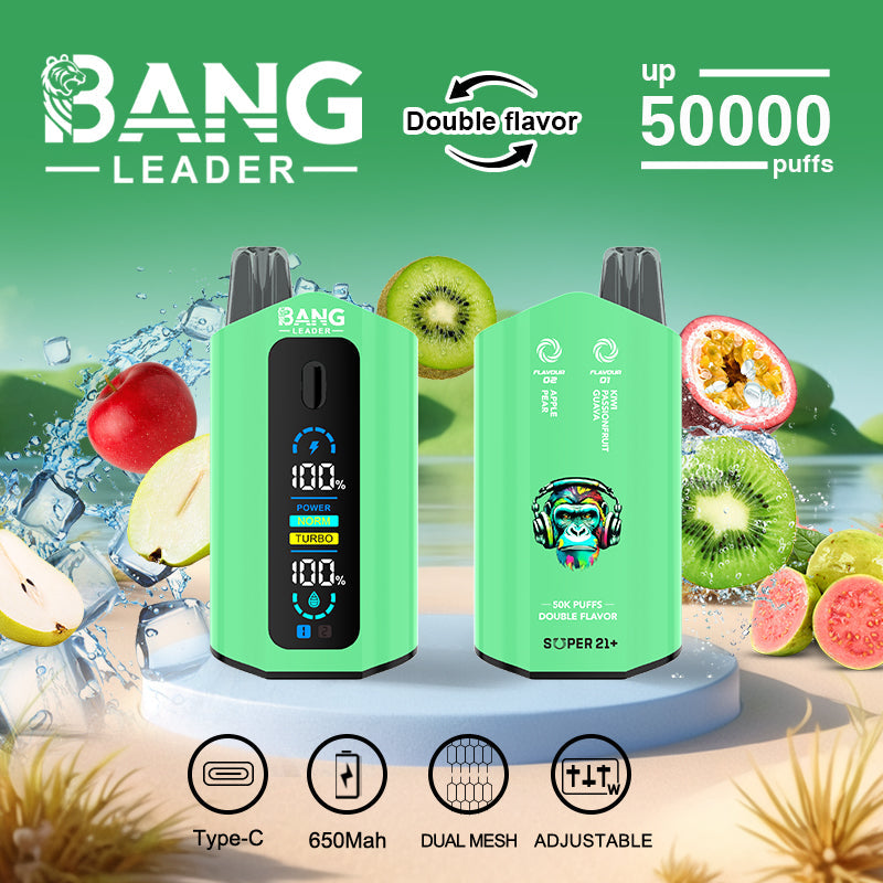 Bang Leader 50000 Disposable Vape - 50K Puffs. 36mBang Leader 50000 Puffs Disposable Vape (0% to 5% Nicotine) – Dual Pods(20mL+20mL) Unmatched Performance 650mAh battery 12 Flavors &nbsp;l E-Liquid (0-5% Nicotine) 36mL650mAh 12 Flavors