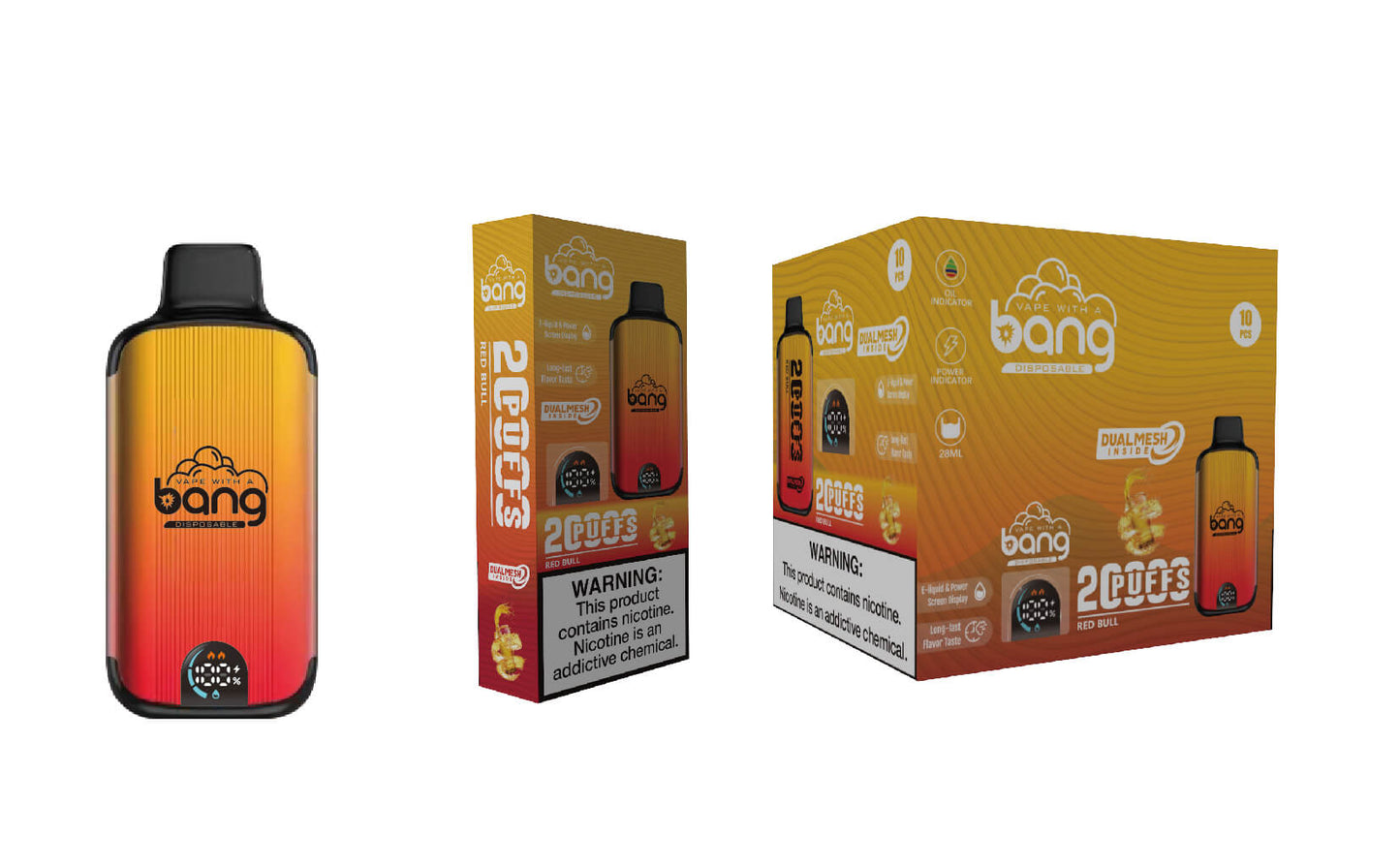 Bang 20000 Puffs Vape 20K Disposable Vape Pen(0% to 5% Nicotine)E Cigarette Prefilled 25ml 650mAh Battery 12 Flavors