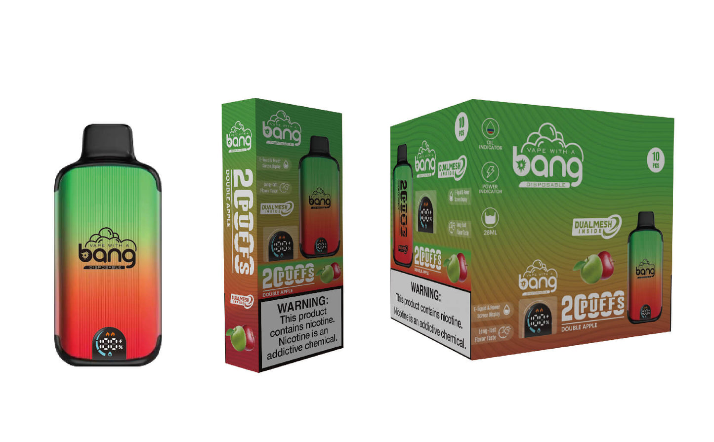 Bang 20000 Puffs Vape 20K Disposable Vape Pen E Cigarette Prefilled(0% to 5% Nicotine) 25ml 650mAh Battery 12 Flavors