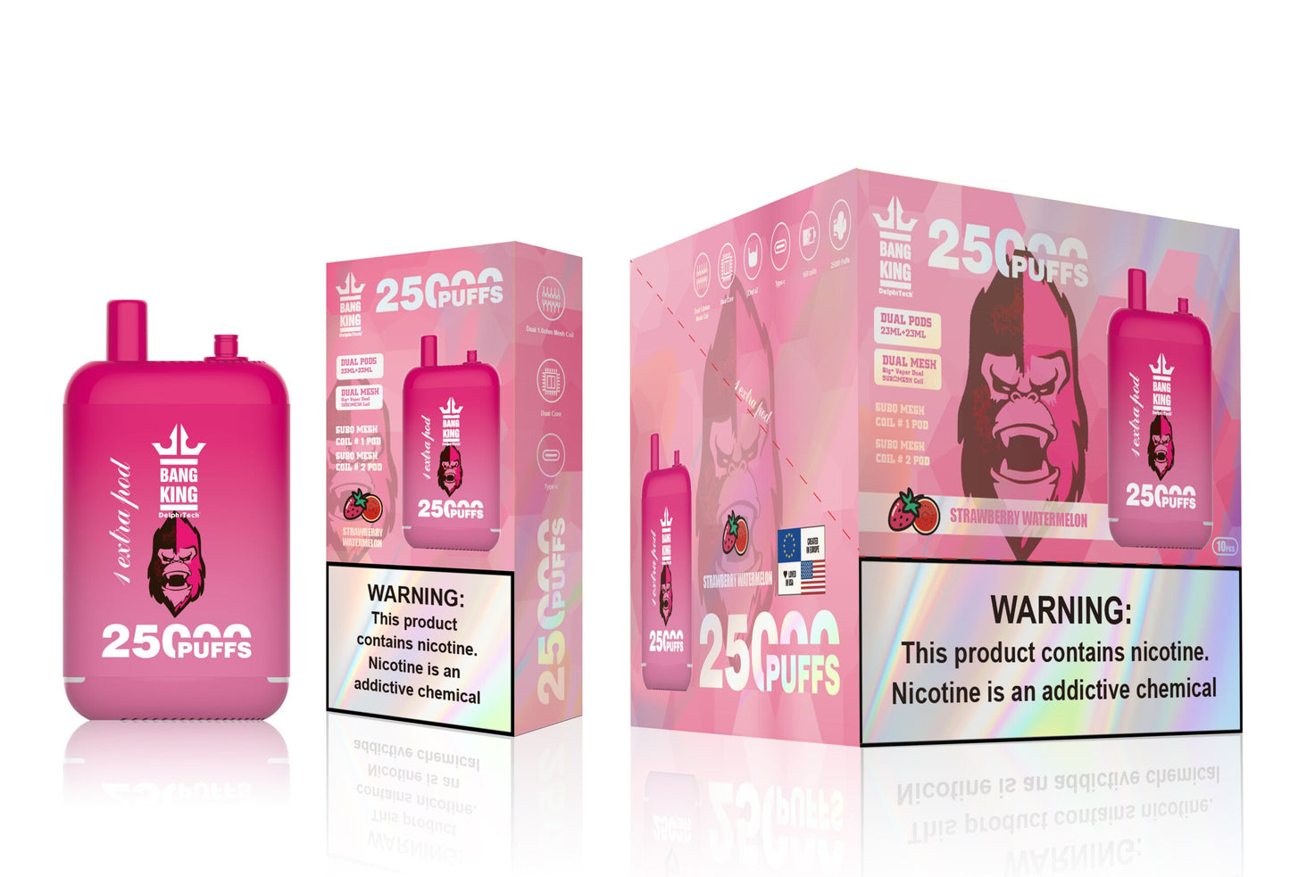 Bang King 25000 Puffs - 46mL Dual Tank (0% to 5% Nicotine)  650mAh Battery 12 Flavors