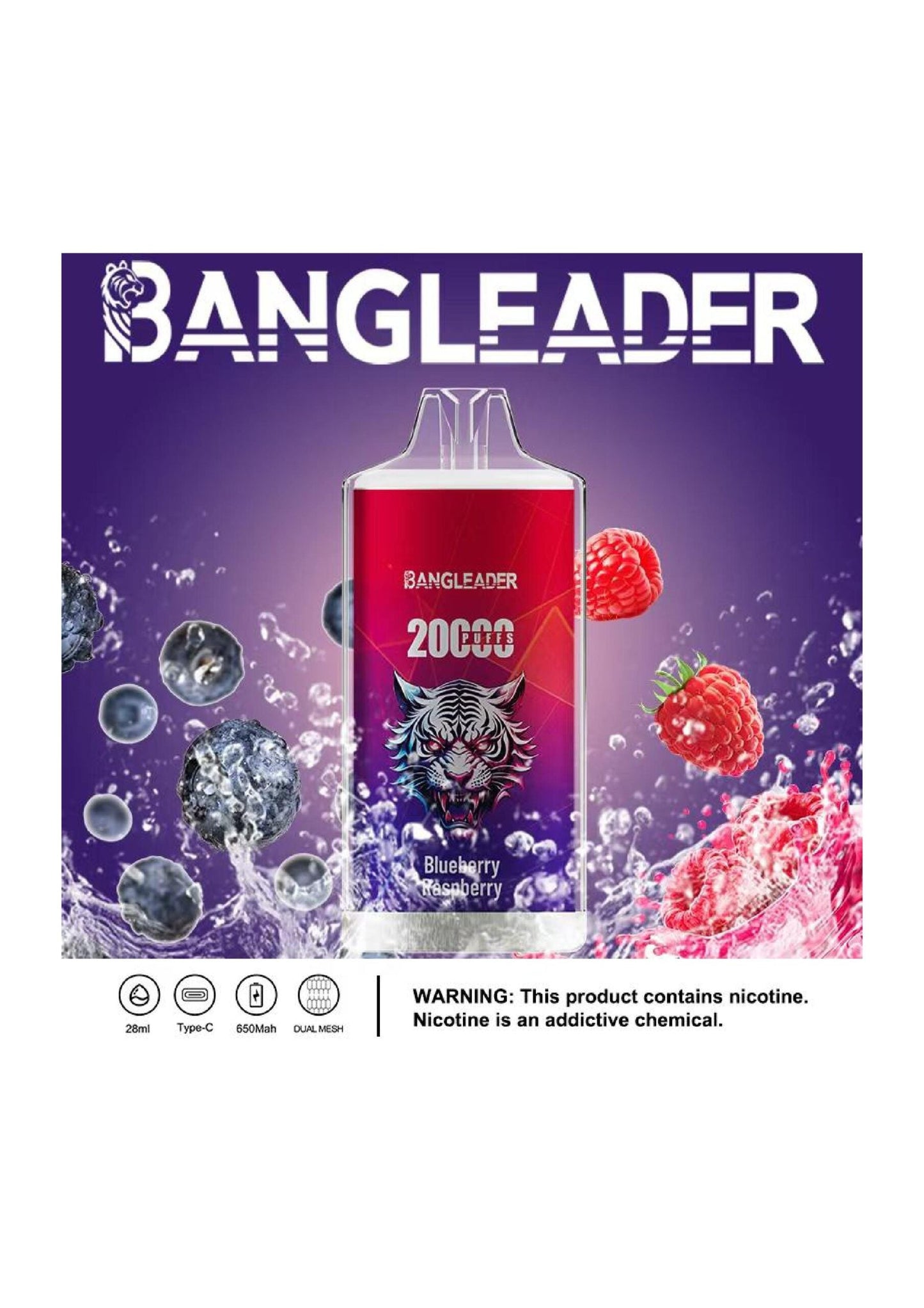 Bang Leader 20000 Puffs Disposable Vape – 650mAh Battery. 28mL E-Liquid. 0% to 5% Nicotine Options 12 Flavors