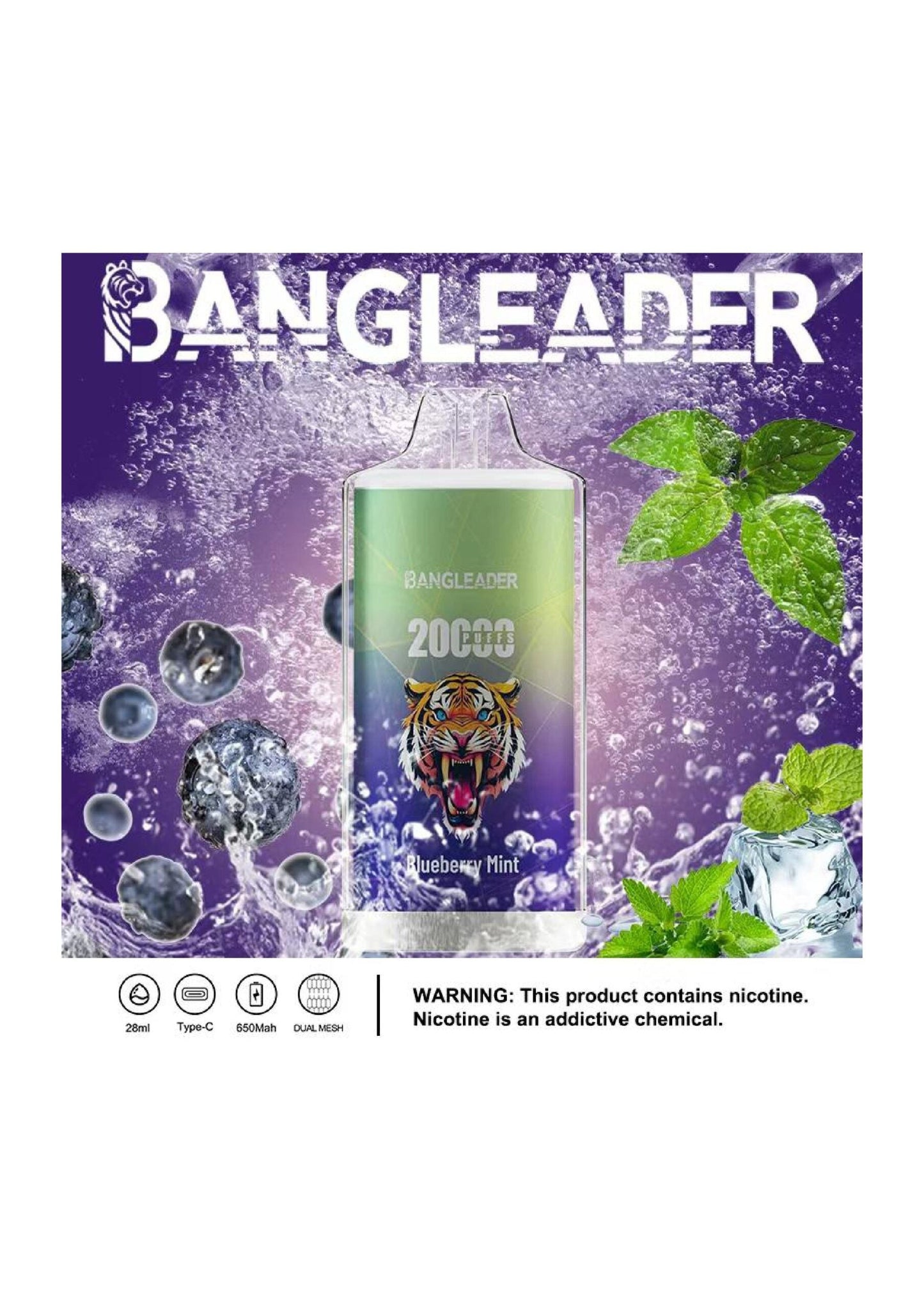 Bang Leader 20000 Puffs Disposable Vape – 650mAh Battery. 28mL E-Liquid. 0% to 5% Nicotine Options 12 Flavors