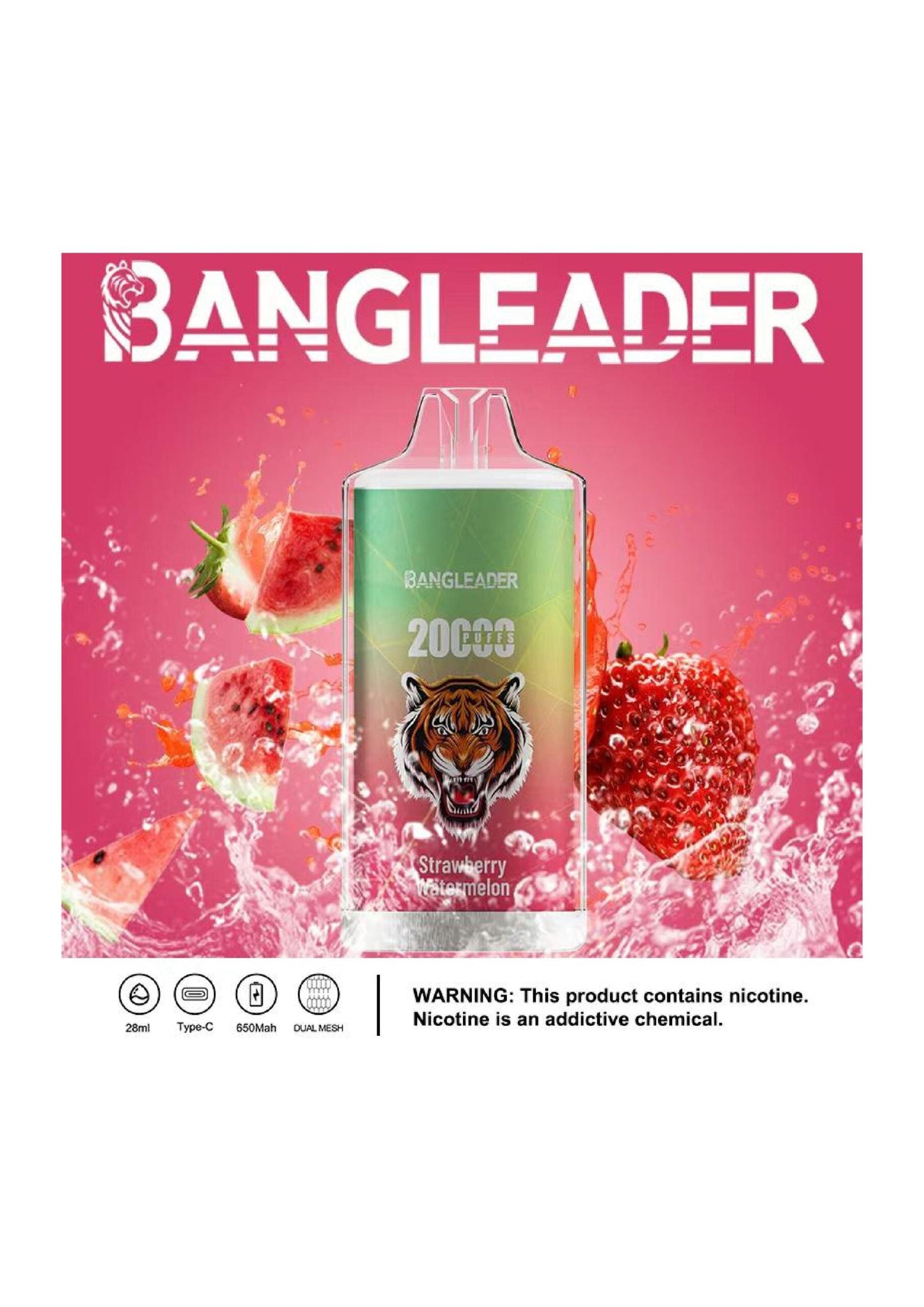 Bang Leader 20000 Puffs Disposable Vape – 650mAh Battery. 28mL E-Liquid. 0% to 5% Nicotine Options 12 Flavors