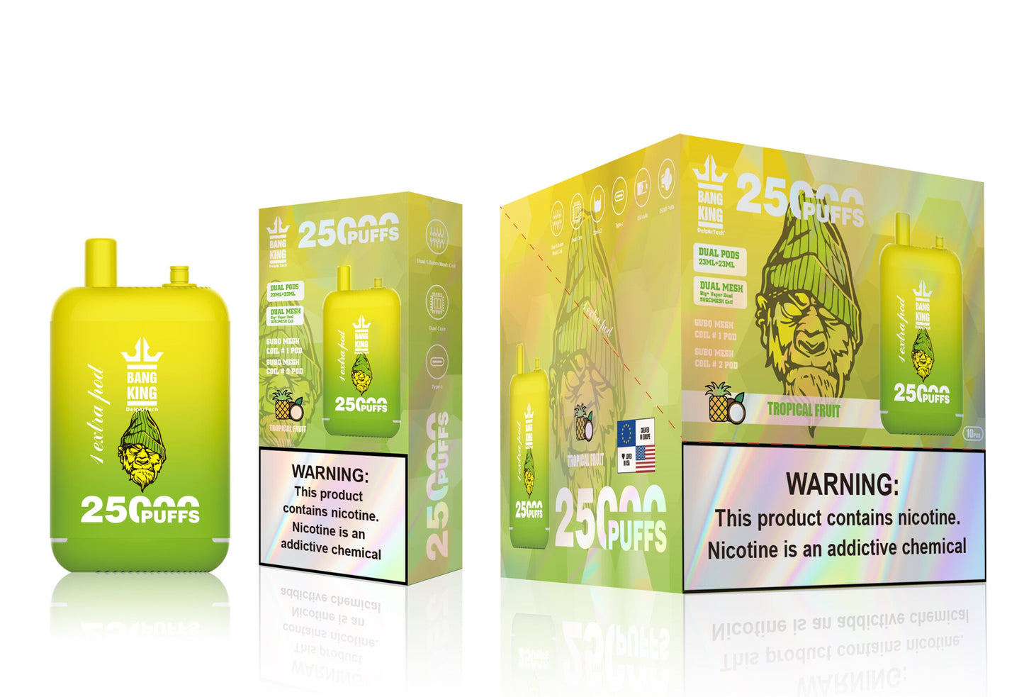 Bang King 25000 Puffs - 46mL Dual Tank (0%-5% Nicotine) 650mAh Battery 12 Flavors