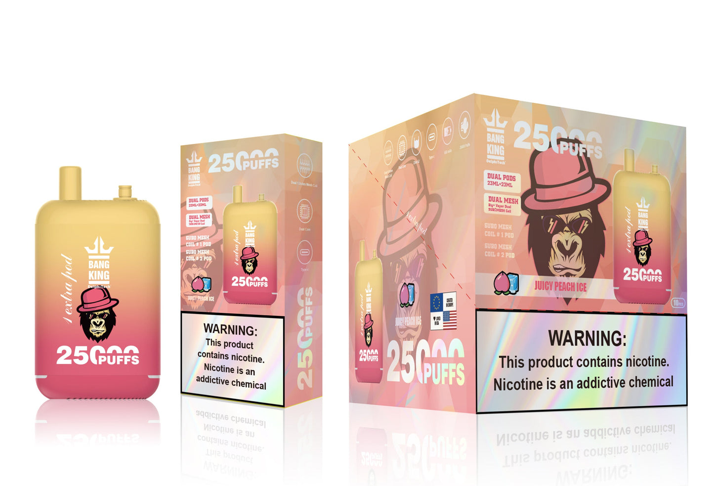 Bang King 25000 Puffs - 46mL Dual Tank (0%-5% Nicotine) 650mAh Battery 12 Flavors