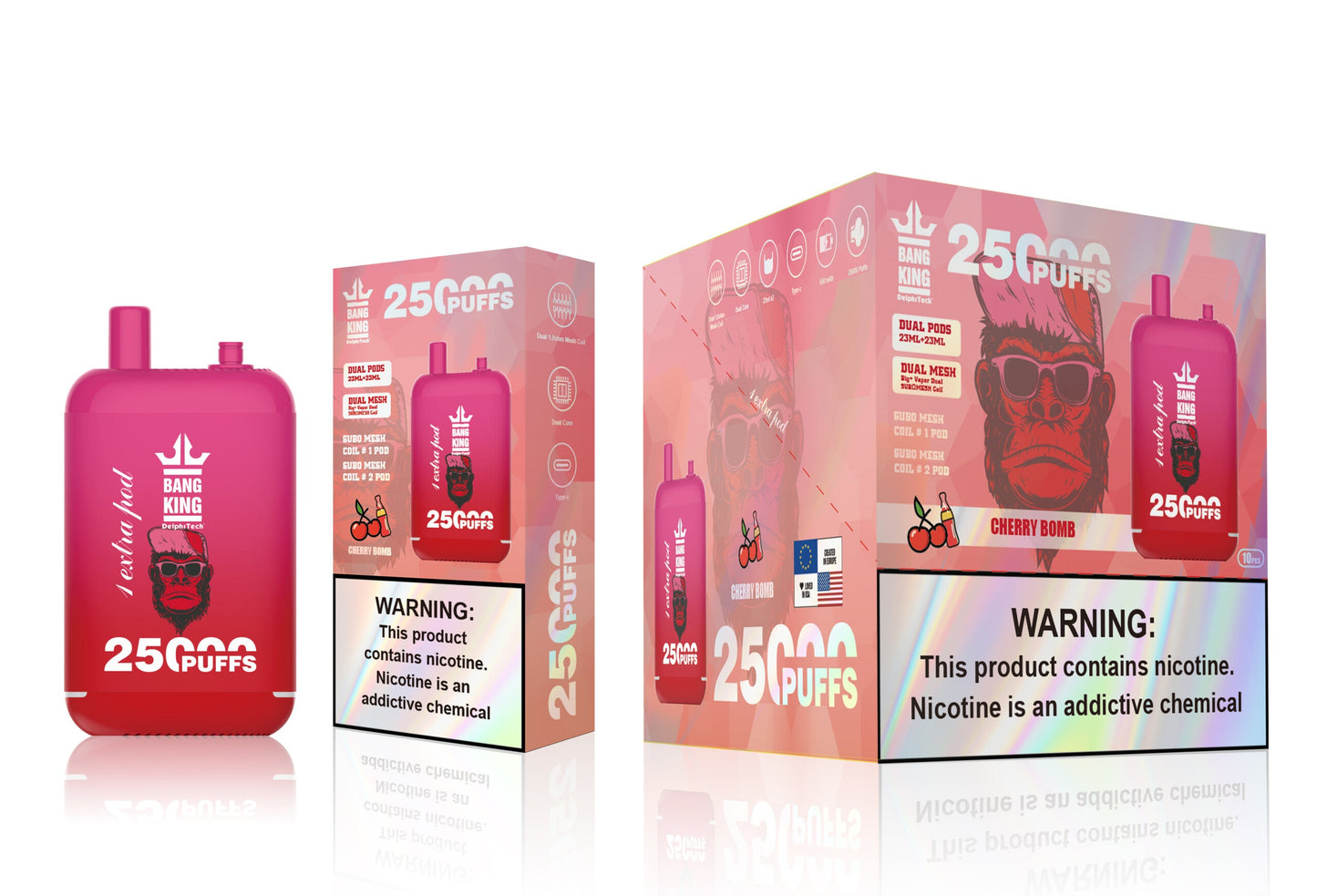 Bang King 25000 Puffs - 46mL Dual Tank (0%-5% Nicotine) 650mAh Battery 12 Flavors