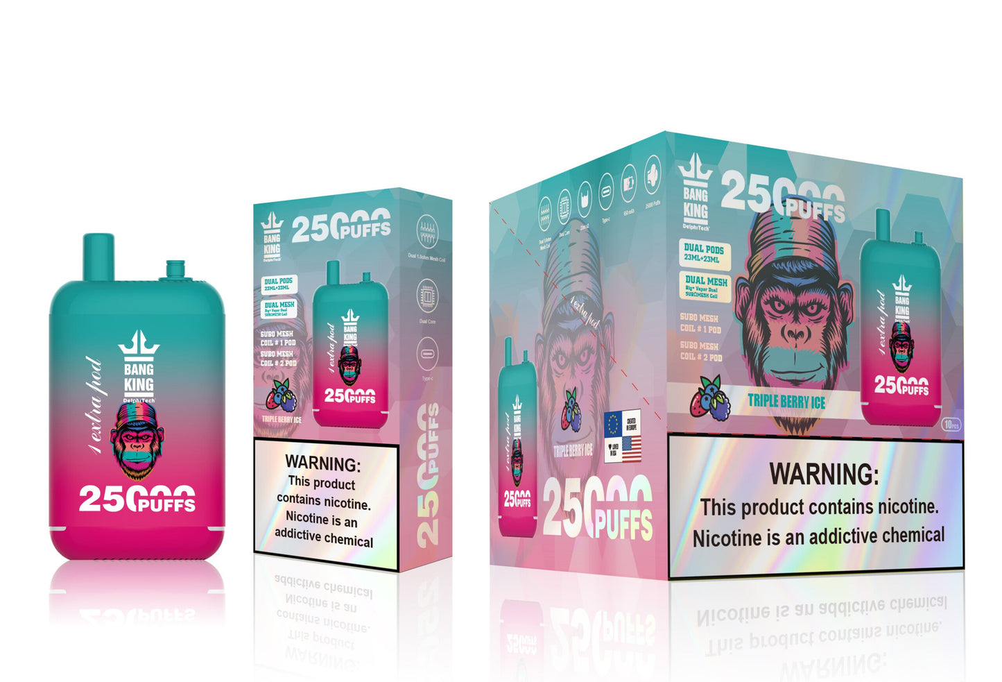 Bang King 25000 Puffs - 46mL Dual Tank (0%-5% Nicotine) 650mAh Battery 12 Flavors
