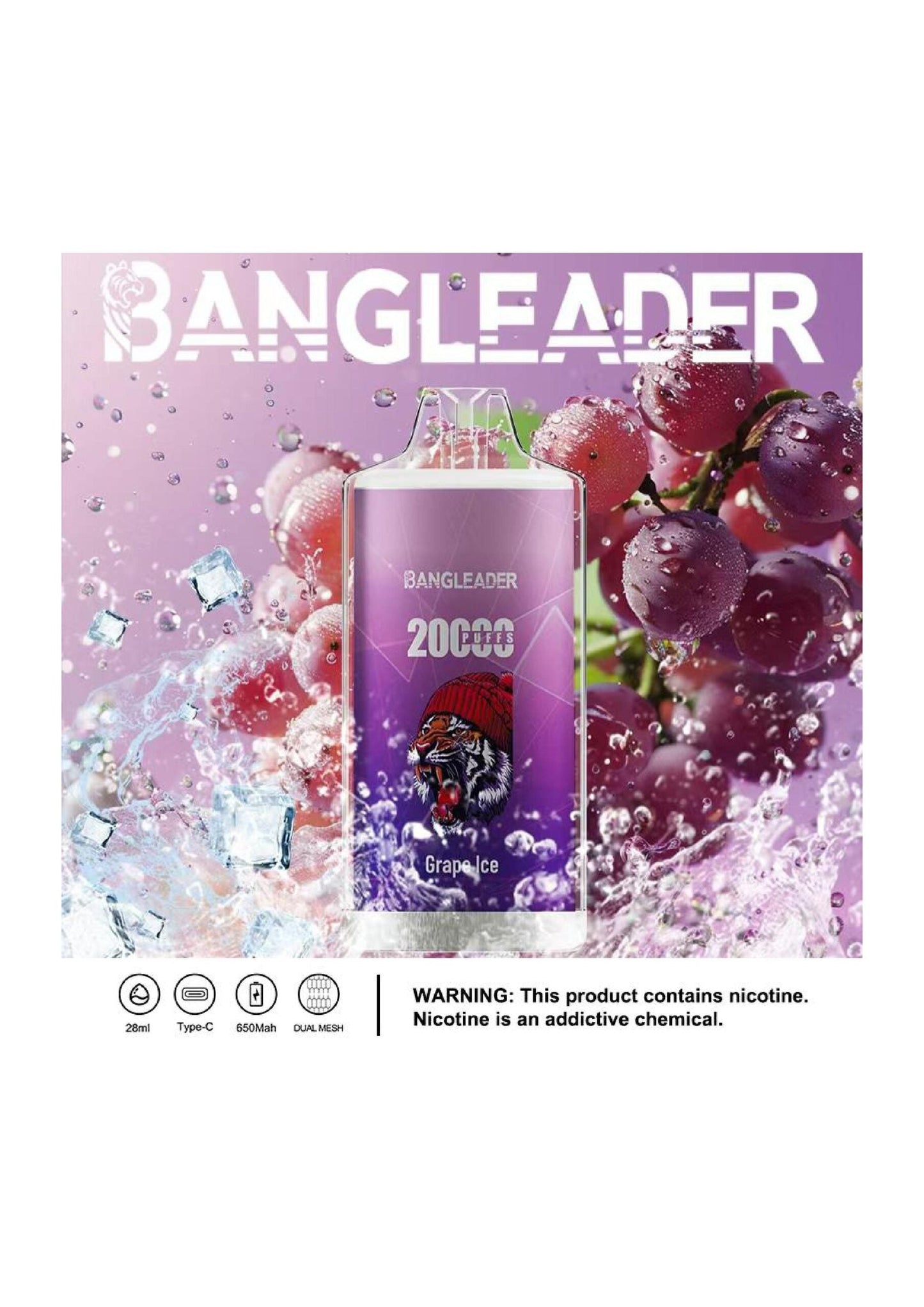Bang Leader 20000 Puffs Disposable Vape – 650mAh Battery. 28mL E-Liquid. 0% to 5% Nicotine Options 12 Flavors
