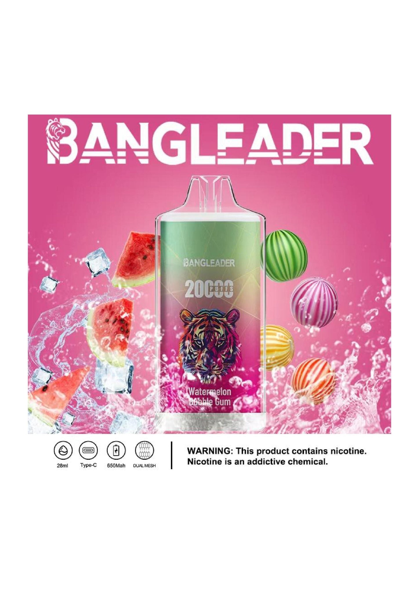 Bang Leader 20000 Puffs Disposable Vape – 650mAh Battery. 28mL E-Liquid. 0% to 5% Nicotine Options 12 Flavors