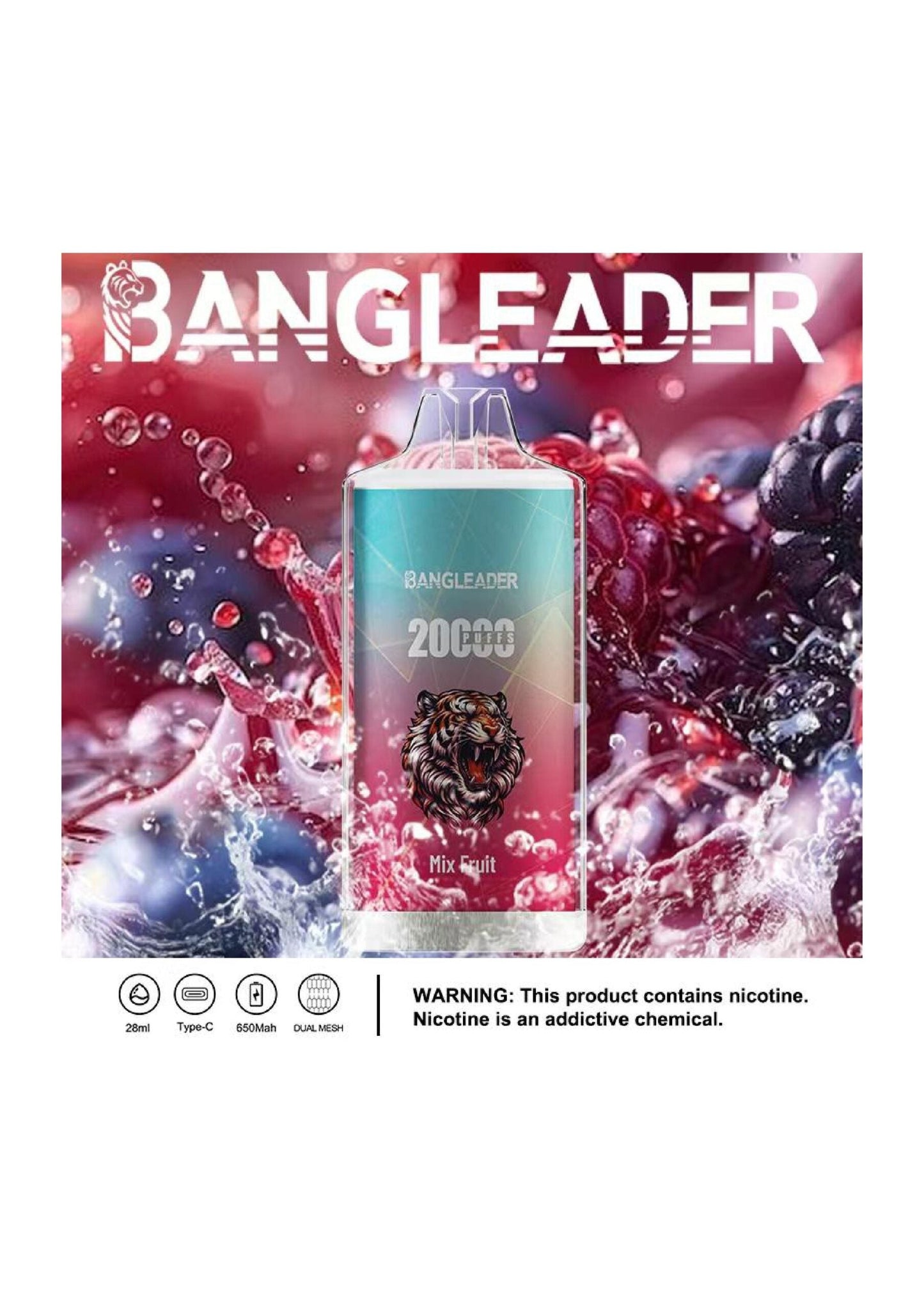 Bang Leader 20000 Puffs Disposable Vape – 650mAh Battery. 28mL E-Liquid. 0% to 5% Nicotine Options 12 Flavors