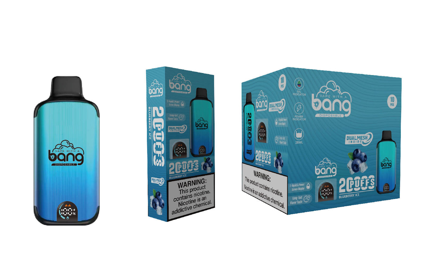 Bang 20000 Puffs Vape 20K Disposable Vape Pen(0% to 5% Nicotine)E Cigarette Prefilled 25ml 650mAh Battery 12 Flavors