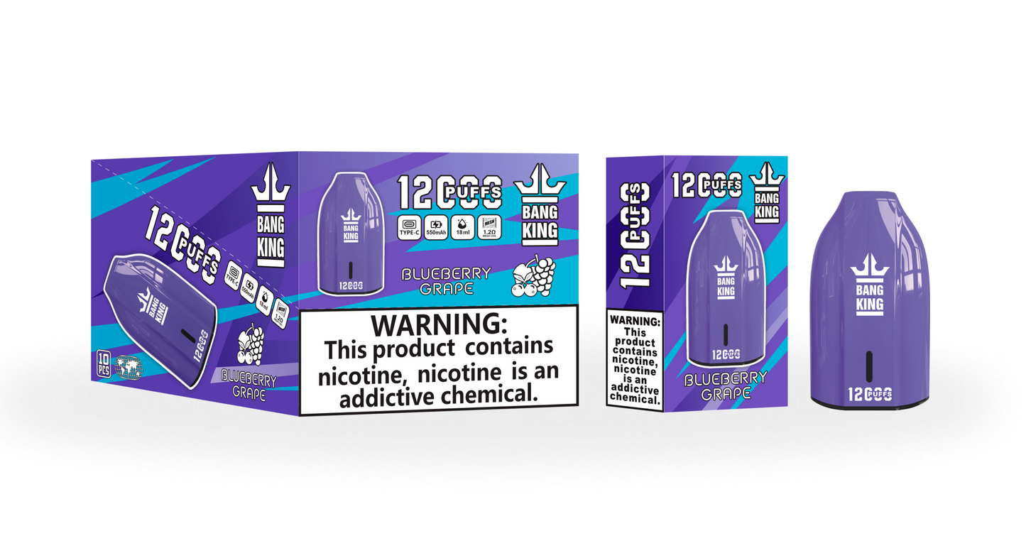 BangKing 12K Puffs Smart Full Screen Turn Ice Wholesale Disposable Vape Puff 12000k Prefilled Pod-850mAh Battery. Multiple Nicotine 12 Flavors