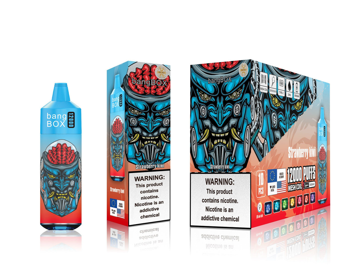 BANGBOX VAPE 12000 PUFFS/12 FLAVORS /RGB LIGHT/Battery650Mah /E-juice volume: 28ml 12flavors.