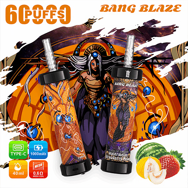 BANG BLAZE 60000 Puffs Disposable Vape Wholes hale-1000mAh baterry. 40ml E-liquid.Multiple Nicotine 10 Flavors