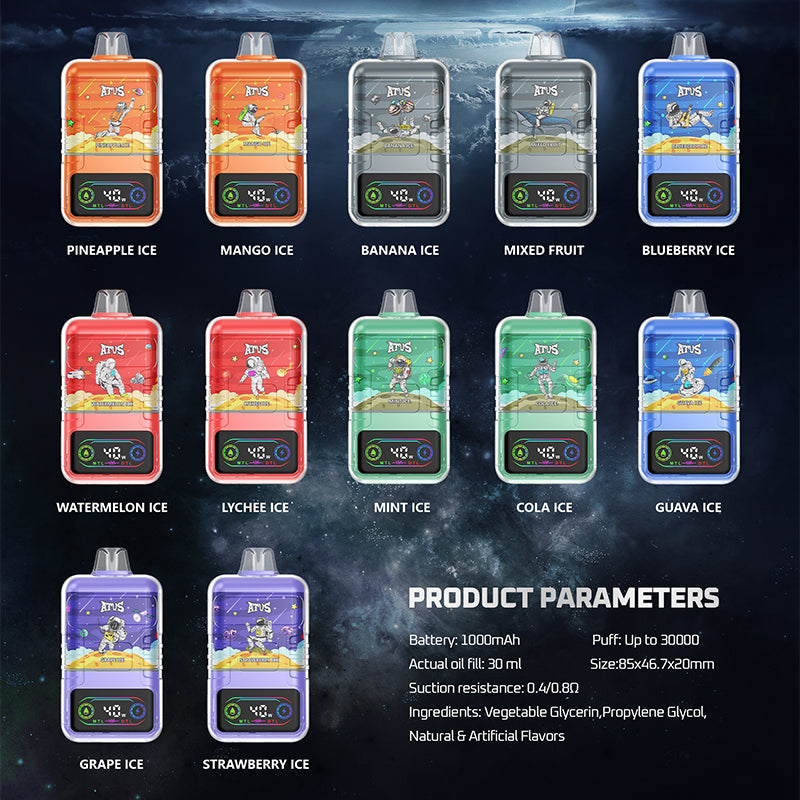 ATVS Astronaut 30000 Puffs Disposable Vape Wholesale-1000mAh batterty. 25ml E-liquid.Multiple Nicotine 14 Flavors